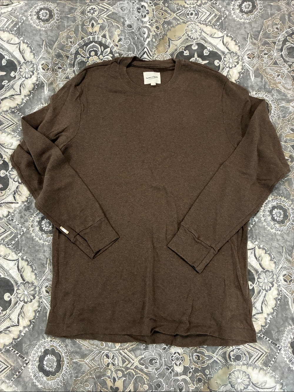 Province of Canada Almost Pyjama Long-Sleeve Crewneck Tee in Heather Brown